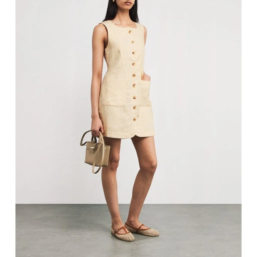 Posse Emma Button Down Mini Dress in Dusty Citron Small New Womens Linen Yellow - Image 13