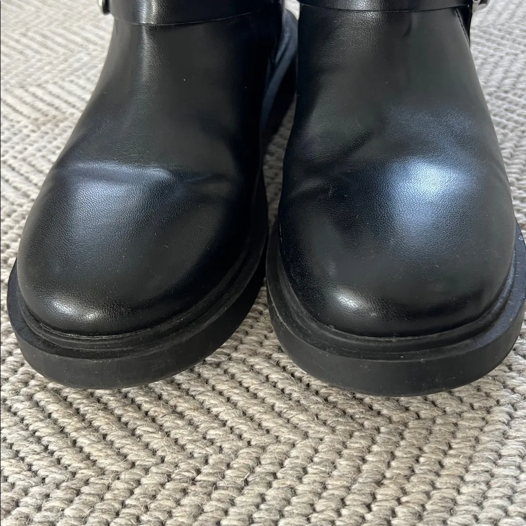 Zara Black Leather Biker Boots - Image 5