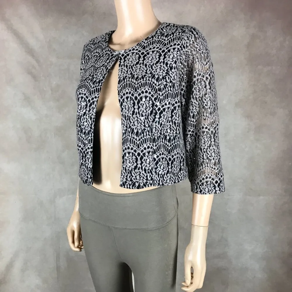 JESSICA HOWARD Tan/Black Lace Shrug Cardigan, 12P - Image 11