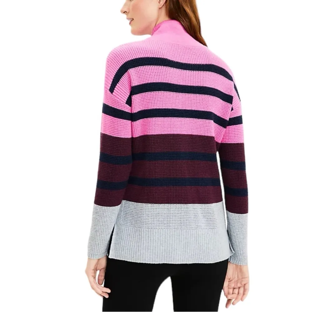 Lou & Grey Striped Wafflestitch Turtleneck Sweater pink gray Sz XL - Image 2