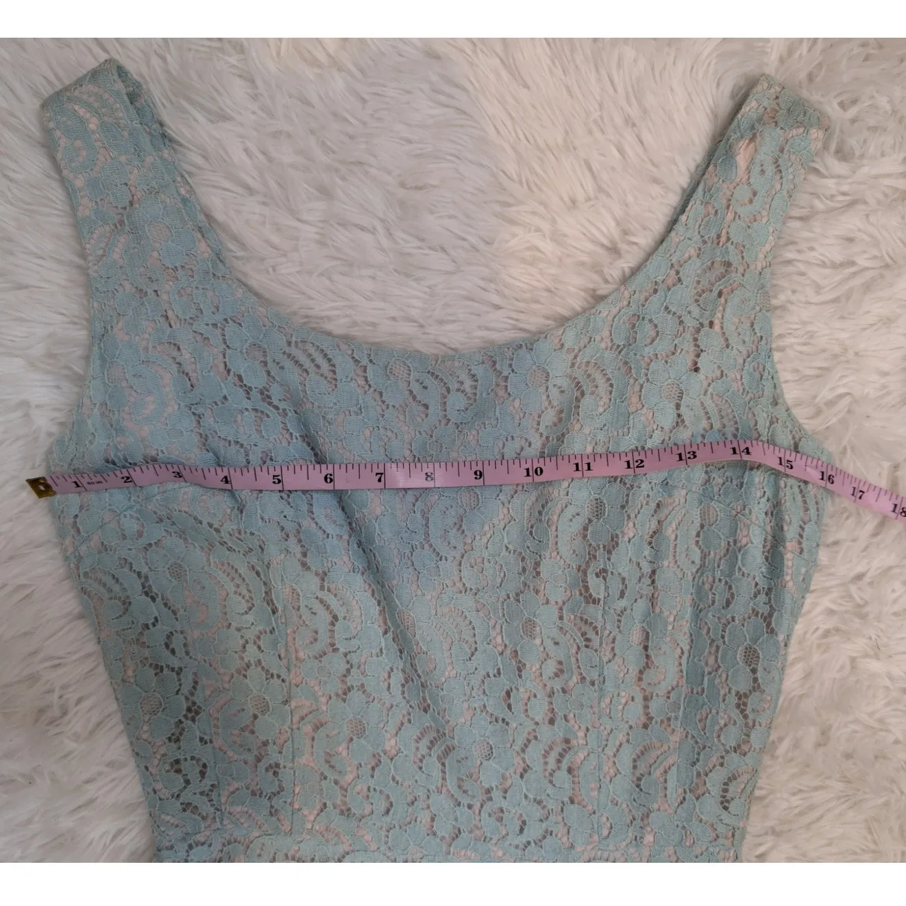 Vintage 1960s Lace Fit & Flare Dress Baby Blue - Image 6