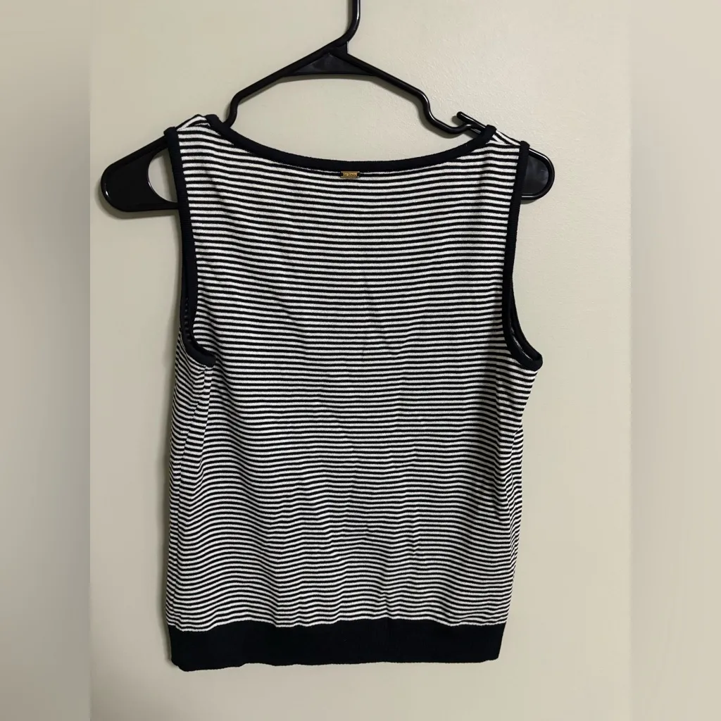 St John Wool Blend Black White Striped Tank Top Size P Small Petite Shell Luxury - Image 2