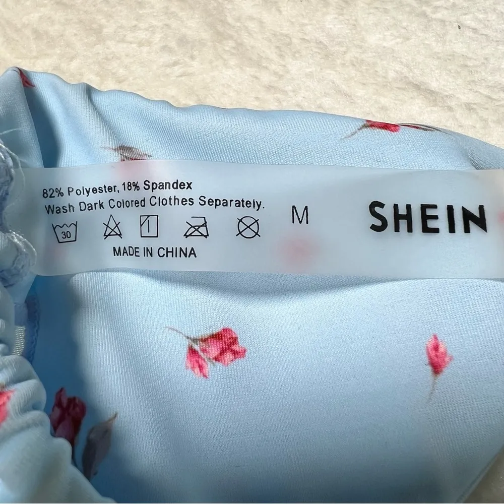 Shein Light Blue Floral Triangle Bikini Top - Image 7