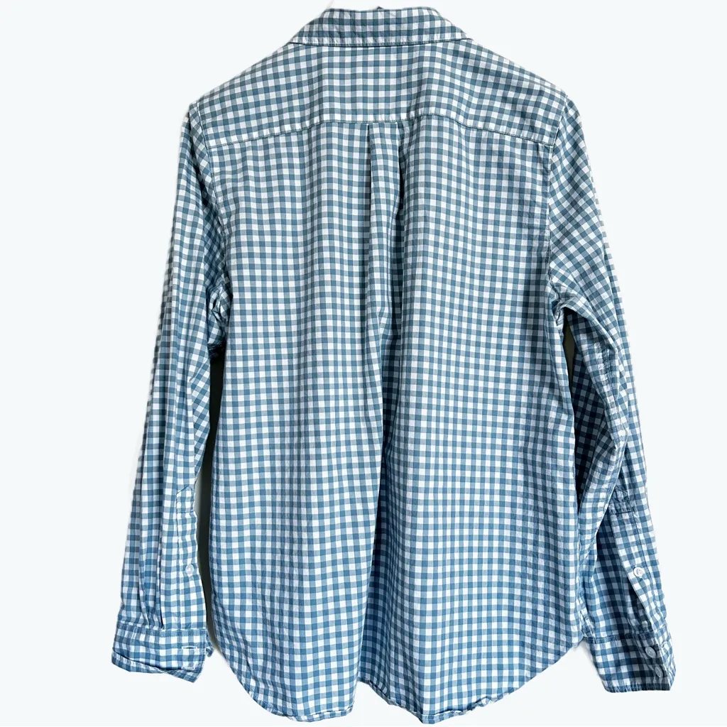 Garnet Hill Organic Cotton Button Down Blue Checkered Women’s Shirt Size 12 - Image 2