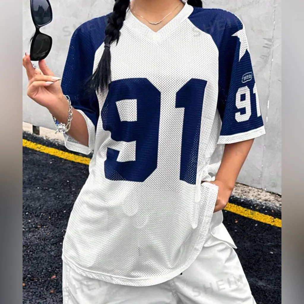 Mesh colorblock digital printed loose fit sports T-shirt - Image 2