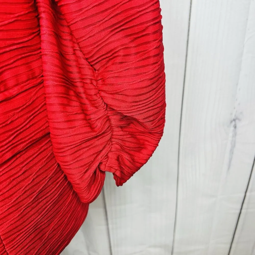 Chico's Womens Red Textured One-Button Ruched Sleeve Blazer Size 2 Large - Image 4