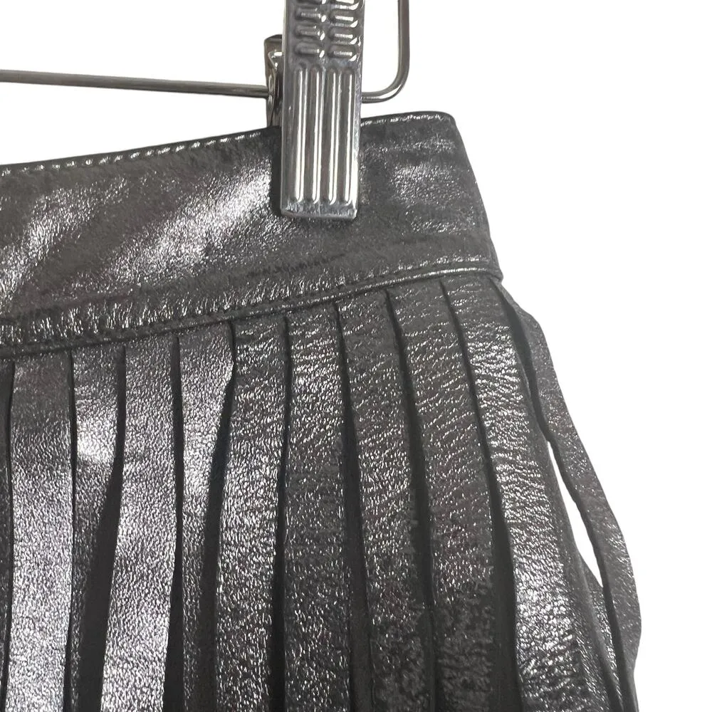 AllSaints Aisha Silver Metallic Fringe Leather Mini Skirt Size 2 - Image 12