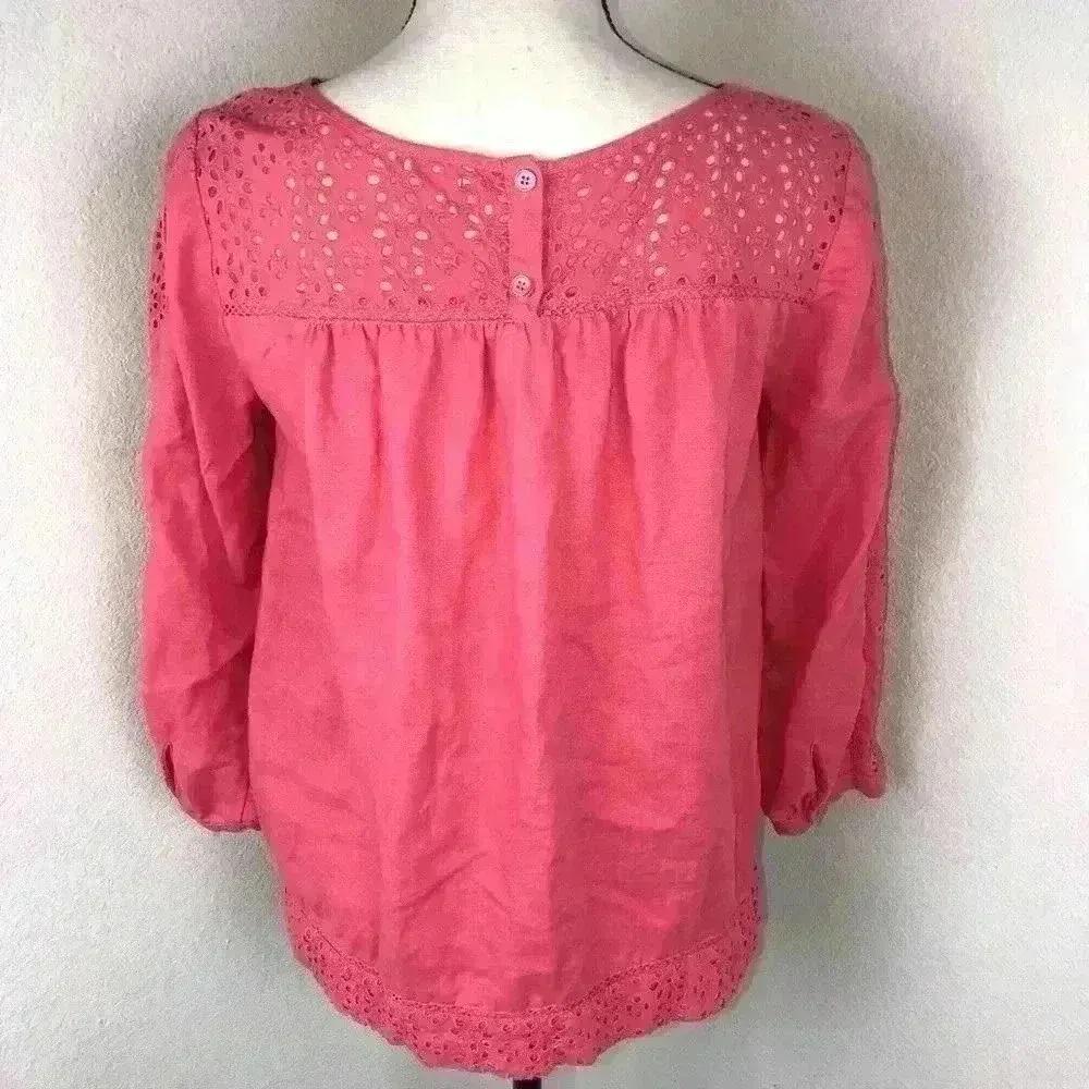J.Crew Women’s Linen Salmon Coral Eyelet‎ Top Size XS Lightweight Casual - Image 4