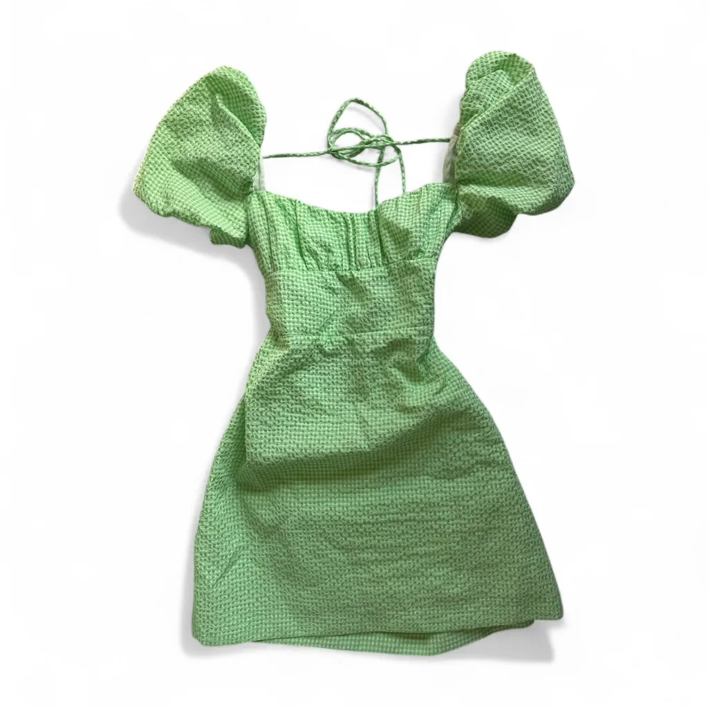 Zara Gingham Puff Sleeve Mini Dress M - Image 4