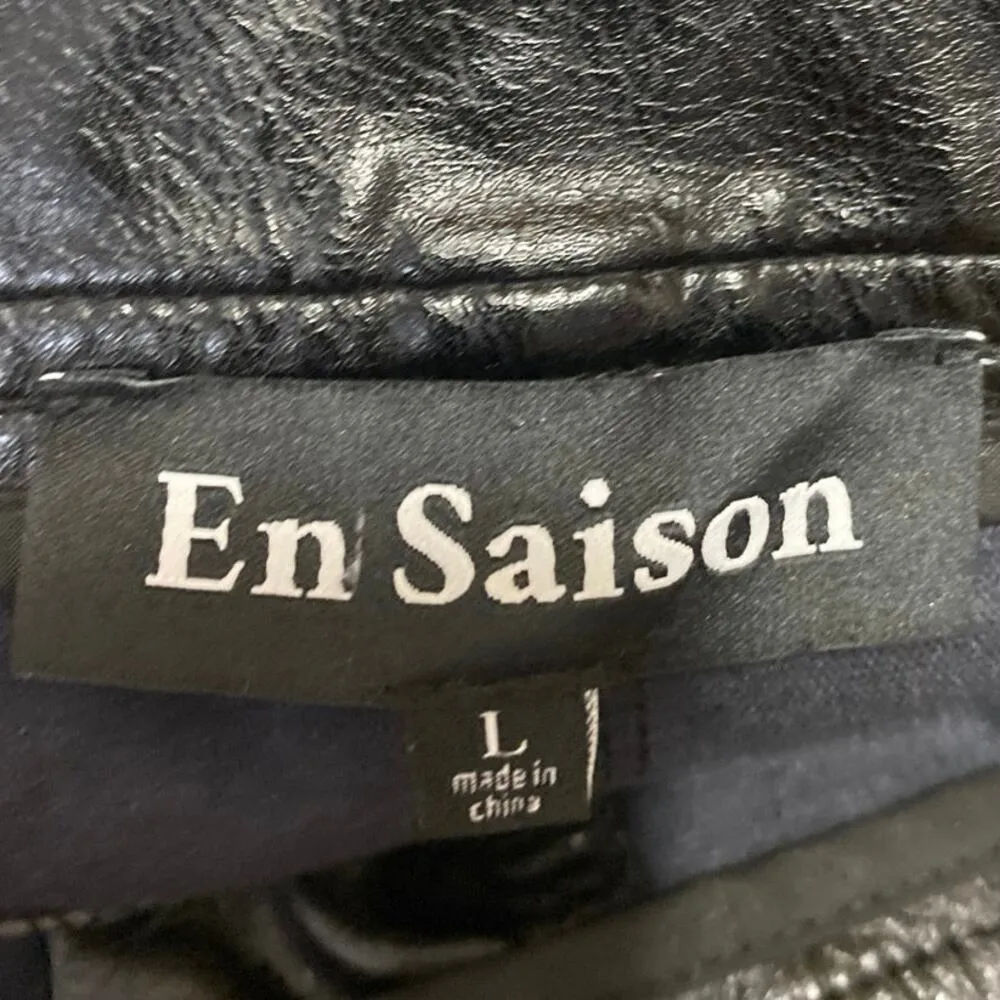 En Saison Women's Black Faux Vegan Leather High Waist Wide Leg Trousers Pants L Size L - Image 4