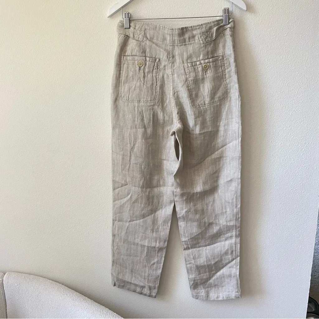 Sundance Amaya 100% Linen Ankle Trouser Pants in Beige Pinstripe Size 4 - Image 5