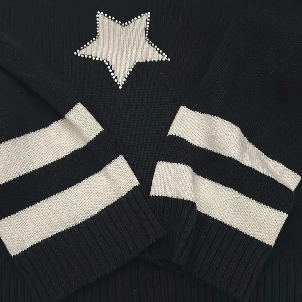 Karl Lagerfeld Paris Intarsia Graphic Sweater Size L Black & White W/cry… - Image 13