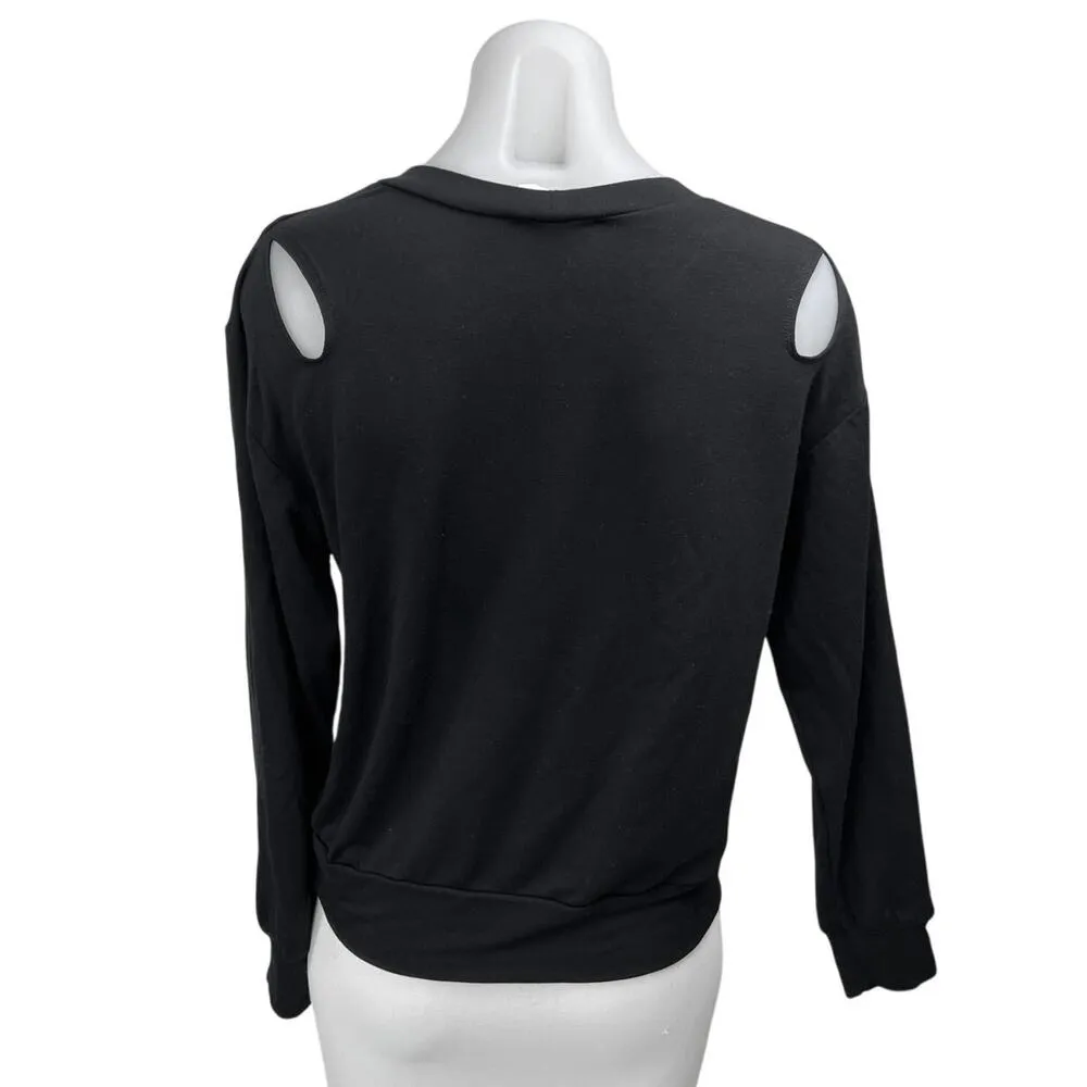 LNA Women's Black Long Sleeve Cutout Crew Neck Sweater Sweatshirt Top Size XS - Image 2