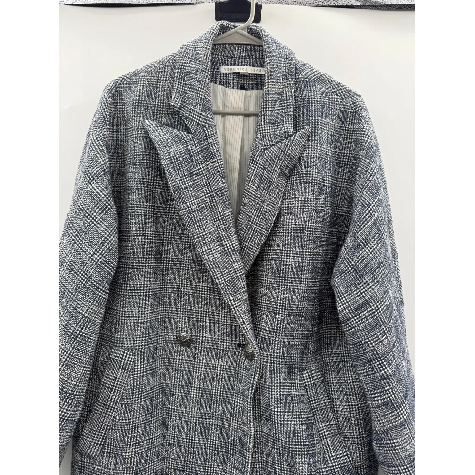 Veronica‎ Beard Fiona Coat Women's Medium Blue Multi Plaid Long Wool Blend Fall - Image 4