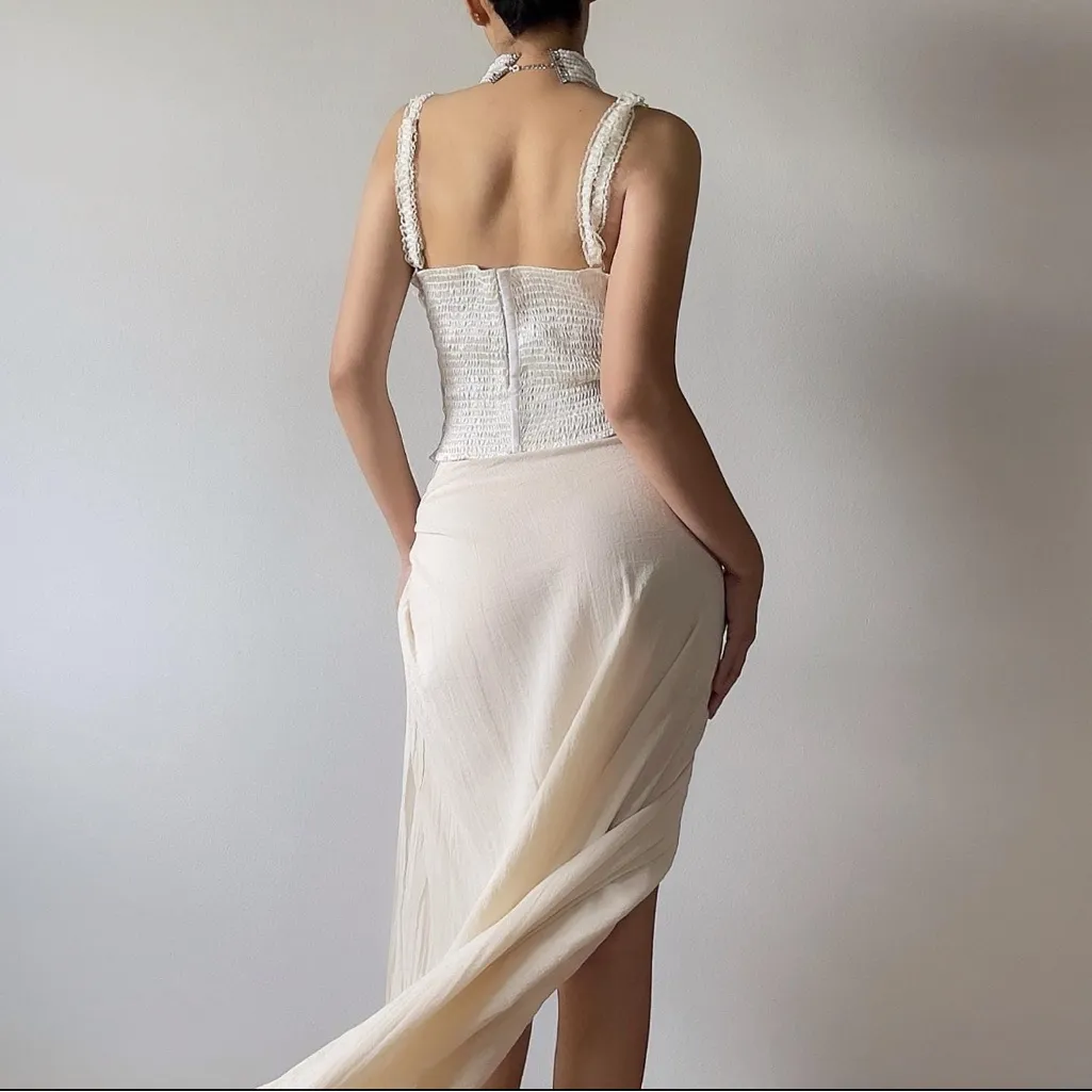 Vintage Rare Gold Label  1990s Ivory Hand-Beaded‎ Lace Corset Bustier - Image 2