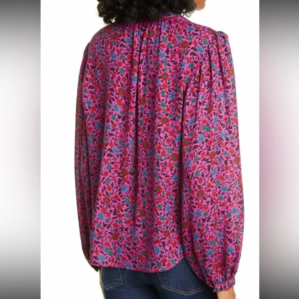 Veronica Beard Ashlynn Fuchsia Floral Silk Pintuck Blouse - Image 2
