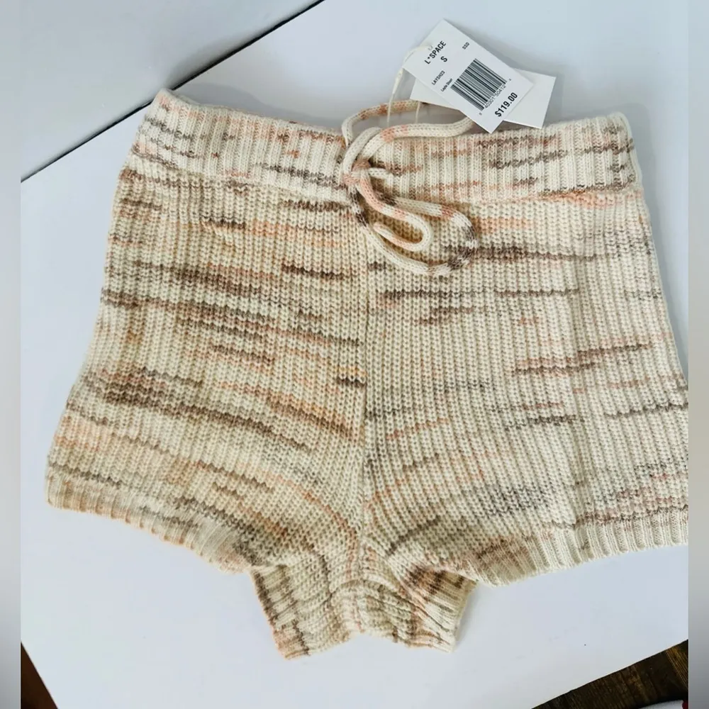 $119 L*Space Women's Beige Spacedye Striped Sweater Shorts Size S Soft And Fuzzy - Image 3
