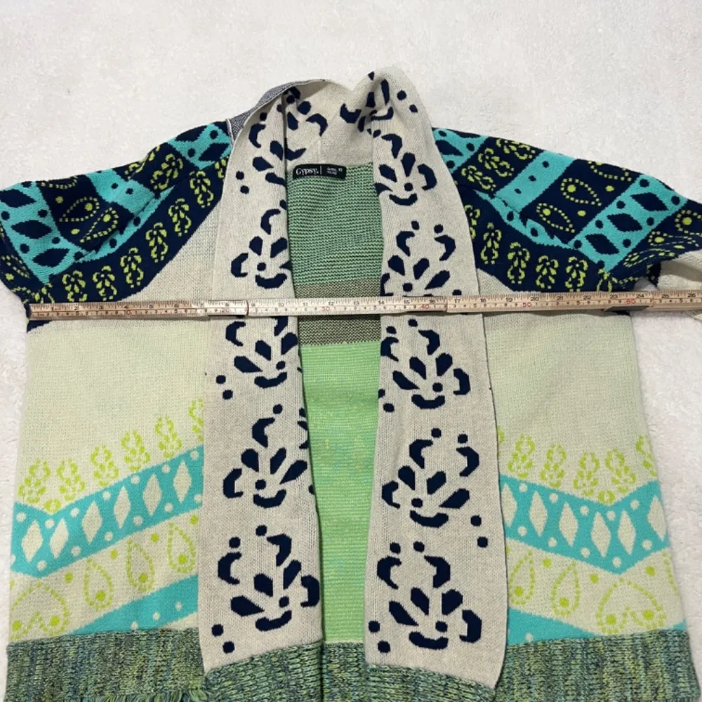 Anthropology Gypsy 05 Global Village Cardigan Fringe Sweater Size XS Blue - Image 5