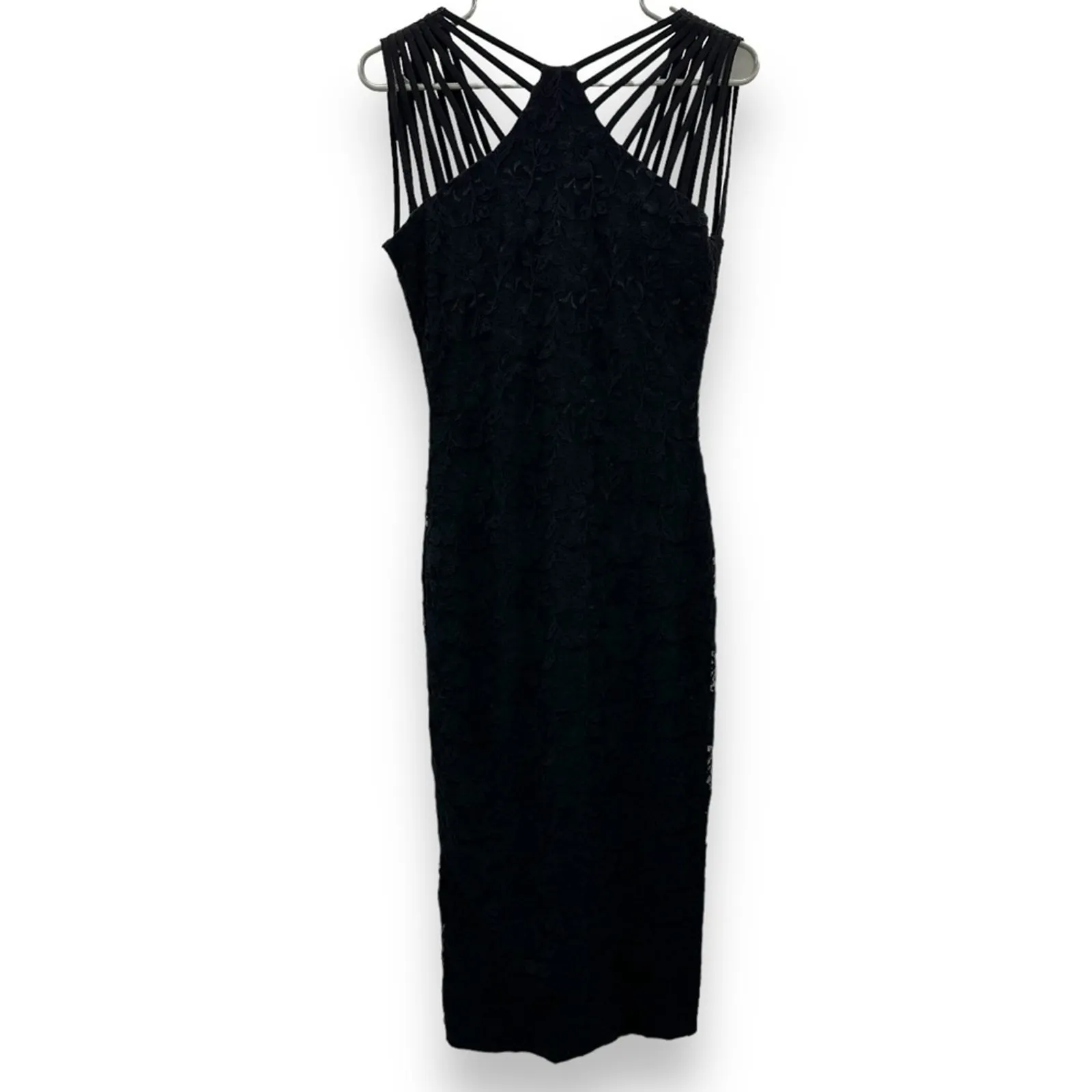 Dress The Population Gwen Black Strappy Floral‎ Lace Sleeveless Midi Dress Sz M - Image 2