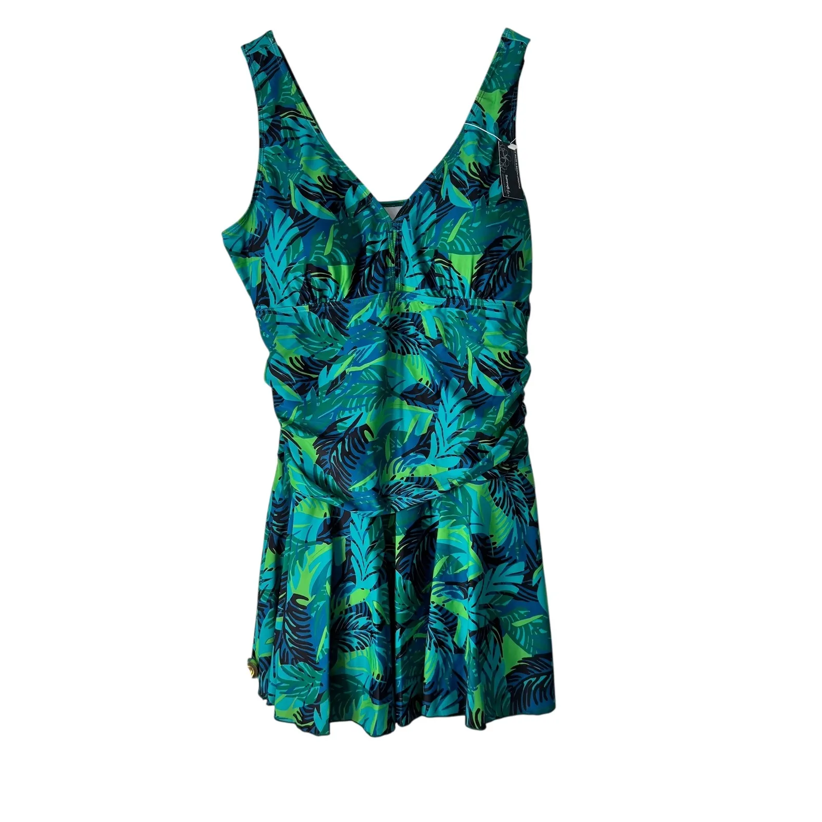 Summer Mae 3XL Swim Dress One Piece Swimsuit Tropical Leaf Print Green Size undefined - Image 7