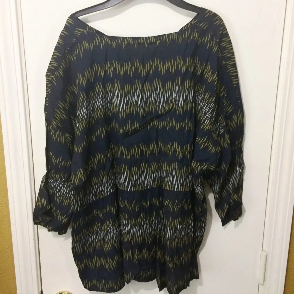 Masai women's over sized 3/4 long sleeve crinkled open neck tunic " BUSSI TOP " Blue - Image 3