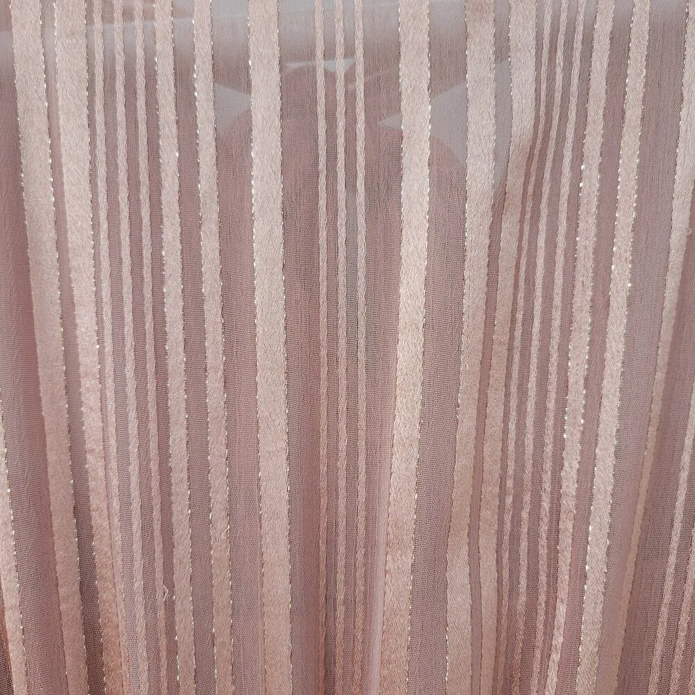 Shein Maxi Dress M Pink Sparkle Stripes Tie Neck Long Puff Sleeve Shirred Waist - Image 13