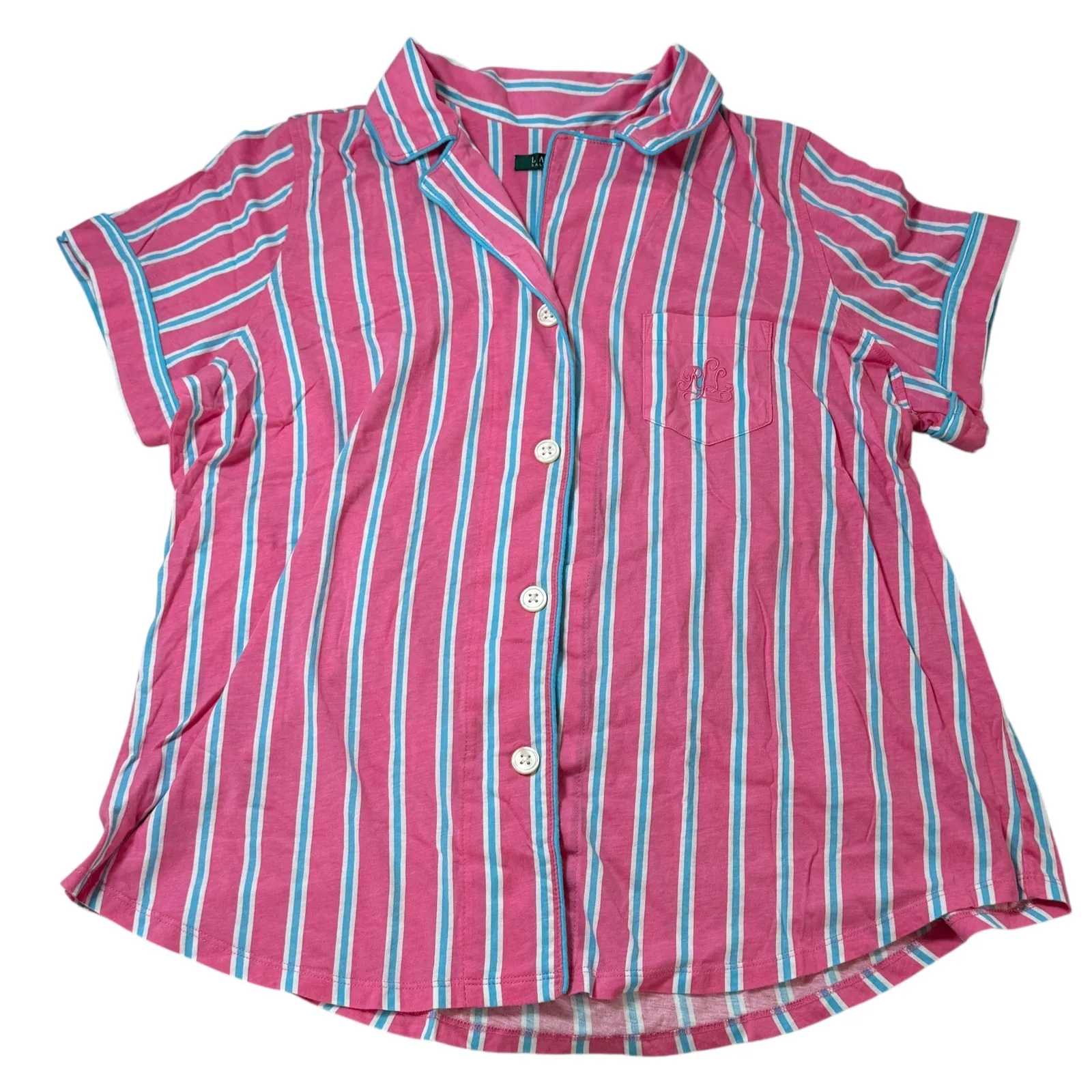 Polo Ralph Lauren Women's Pajama Set Hot Pink Blue Stripes 1X Cotton Sleepwear - Image 15