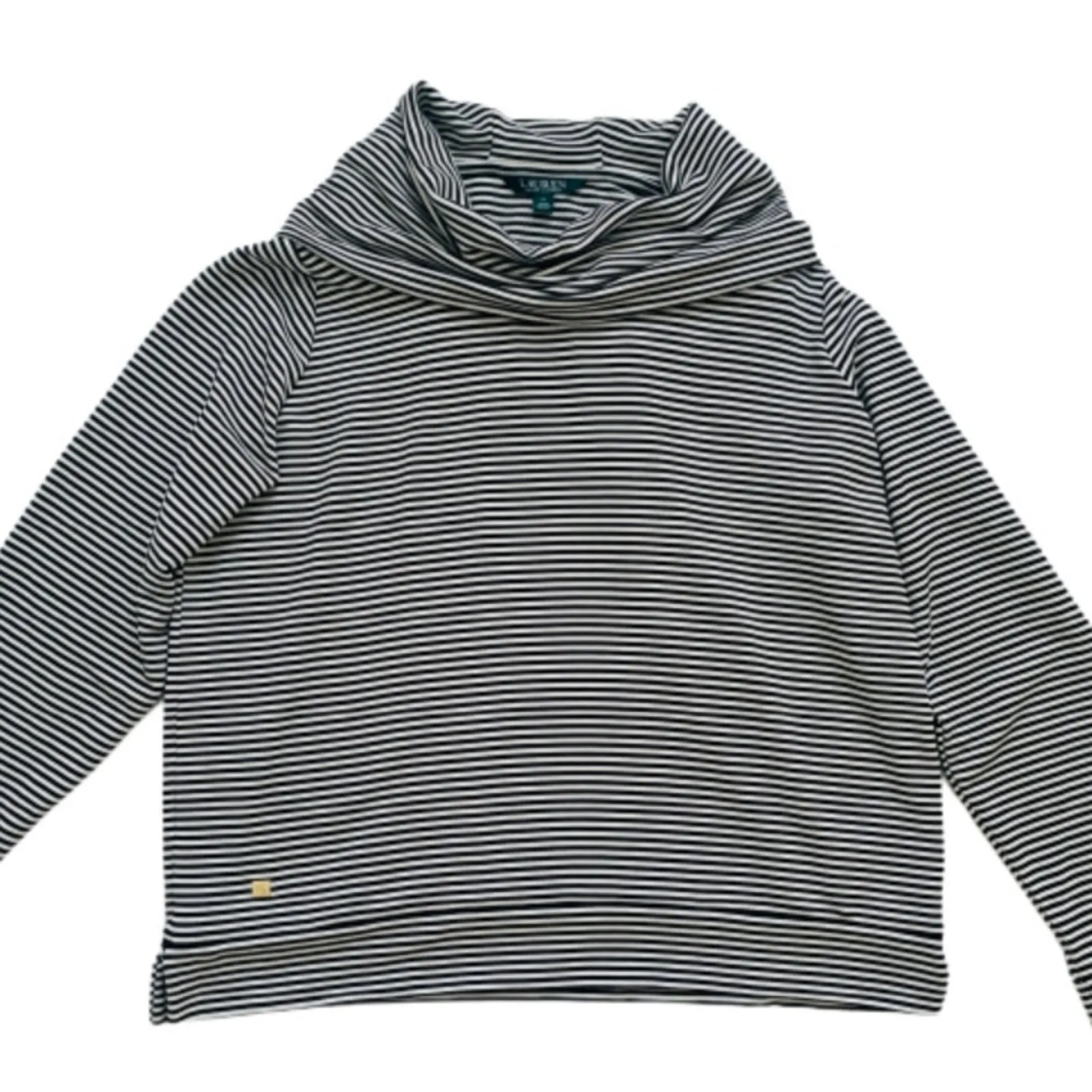 Lauren Ralph Lauren Top Sweater Black White Stripe Loose Cowl Neck XL - Image 12
