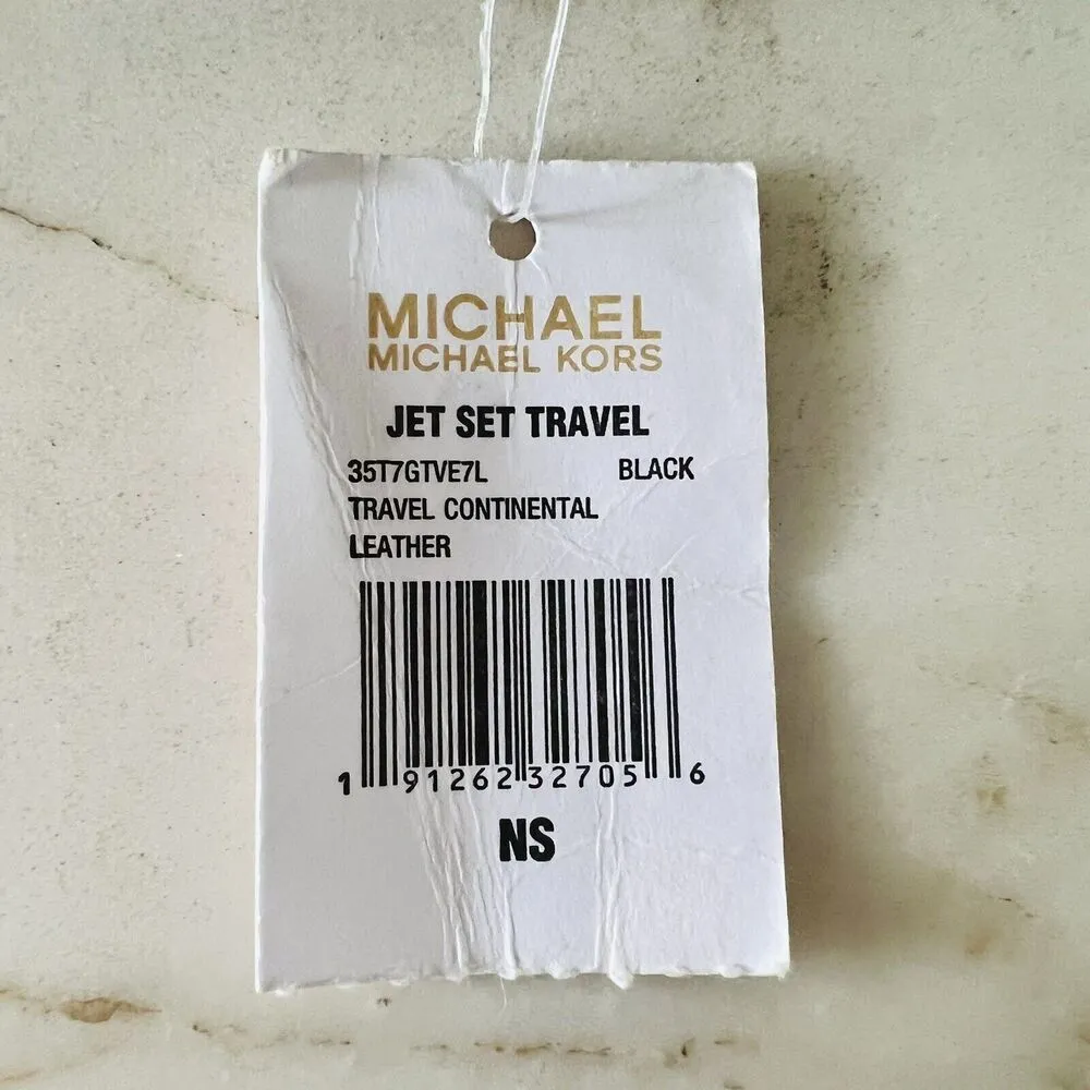 MICHAEL KORS Jet Set Travel Black Leather Travel Continental Zip Wallet Wristlet - Image 8