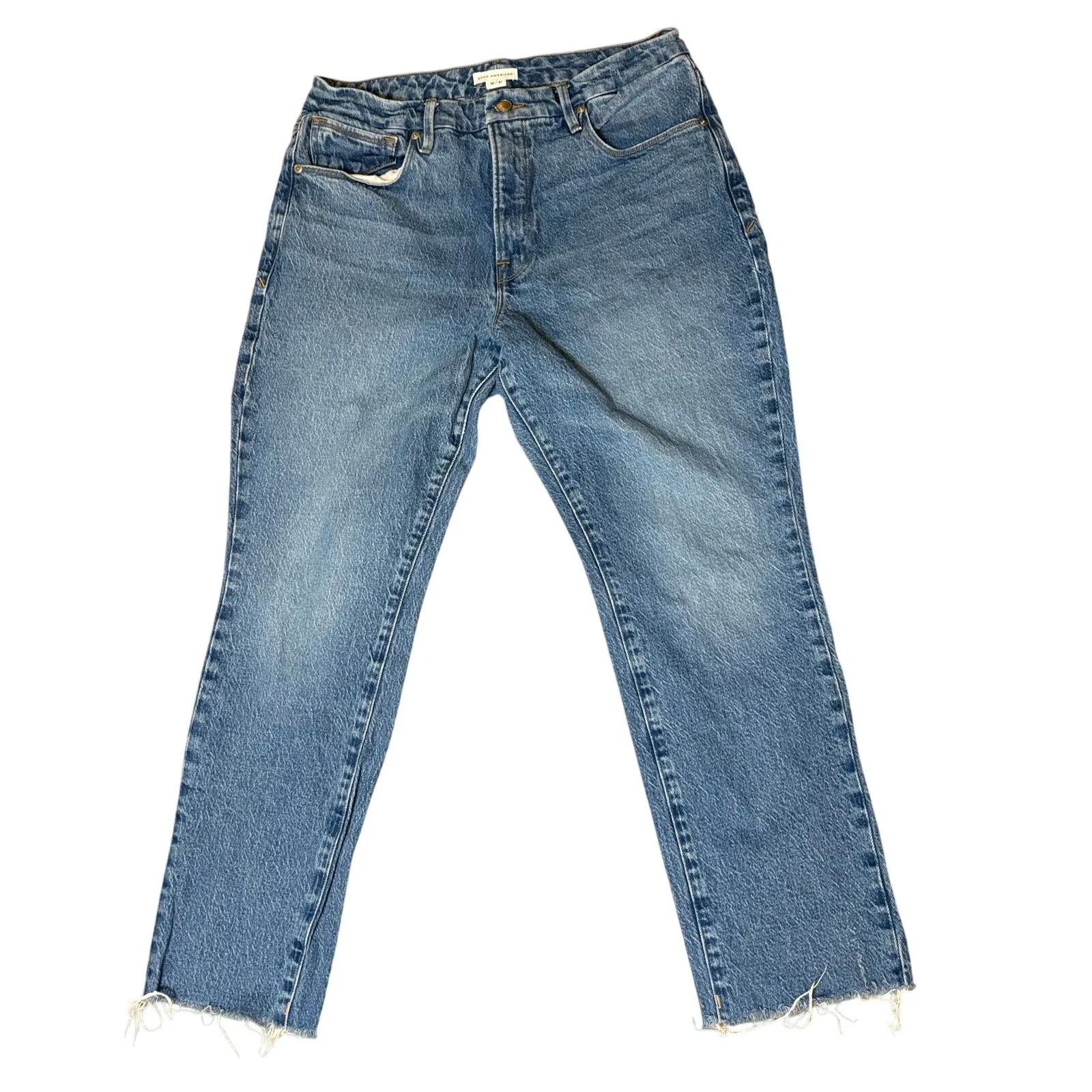 Good American Raw Hem Crop Jeans • Size 12 • 31W • Blue - Image 2
