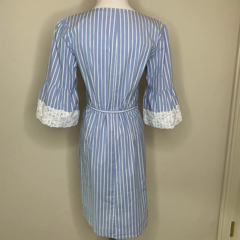 Westport Blue White Stripe Dress Lace Trim Sz 8 - Image 2