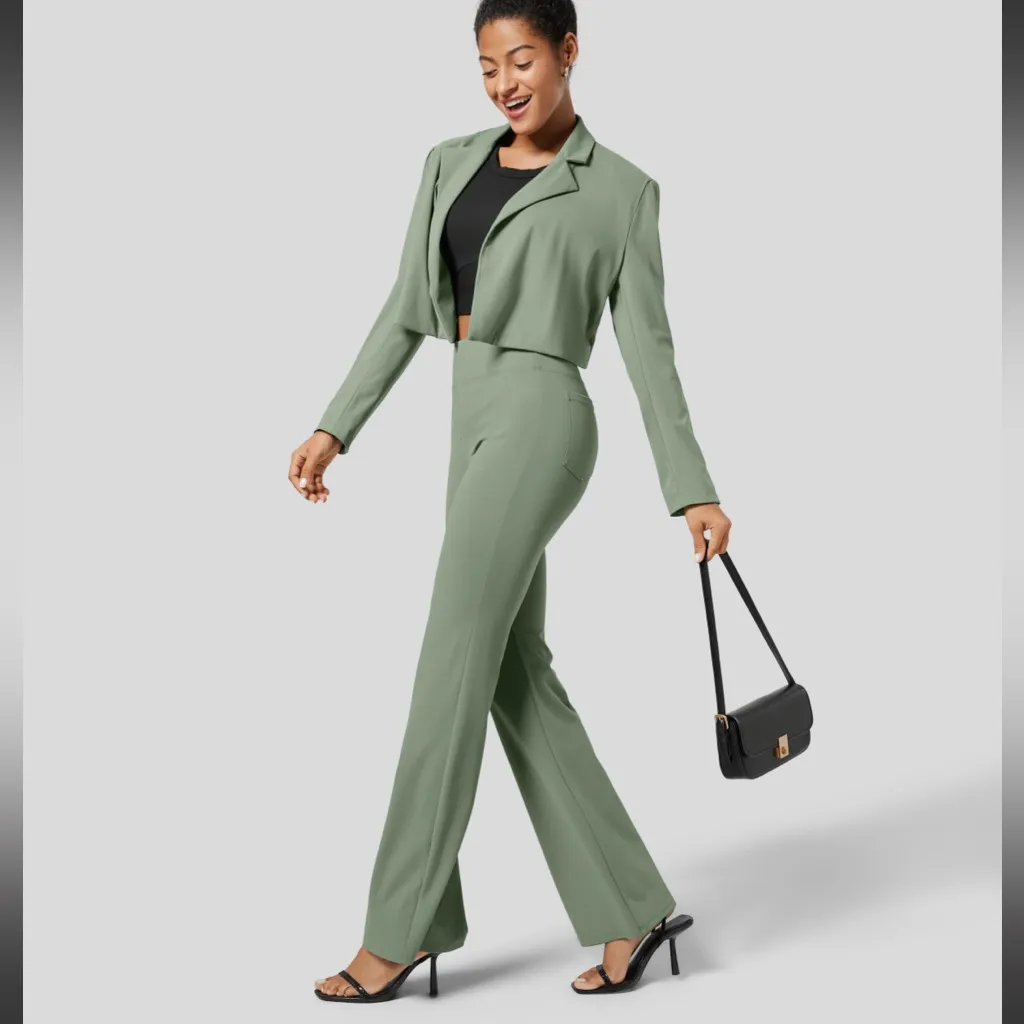 Halara  Flex High Waisted Back Side Pockets Slight Flare Work Pants - Image 5