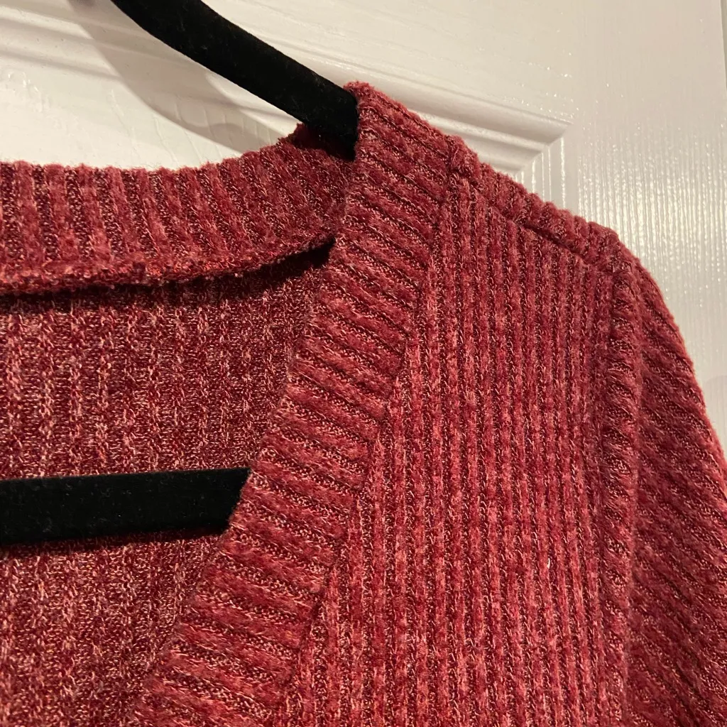 Hemish USA Size M Burgundy Ribbed Knit Long Sleeve Henley Mini Dress Wood Button Red Size M - Image 3