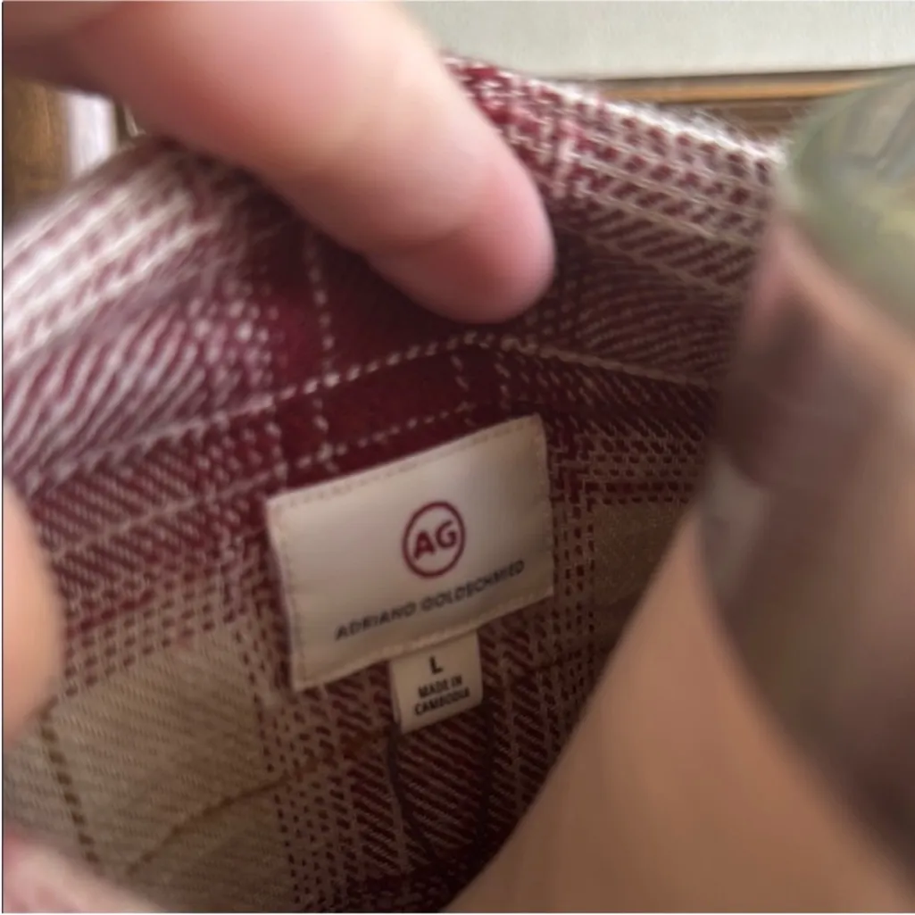 AG Adriano Goldschmied Red and White Plaid Utility Jacket - Image 5