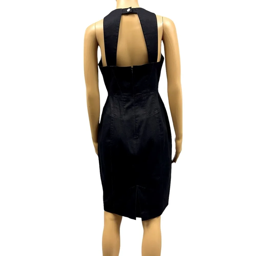 Vintage Maggy London Black Denim Silver Embellished Zip Back Midi Dress Womens 4 - Image 3