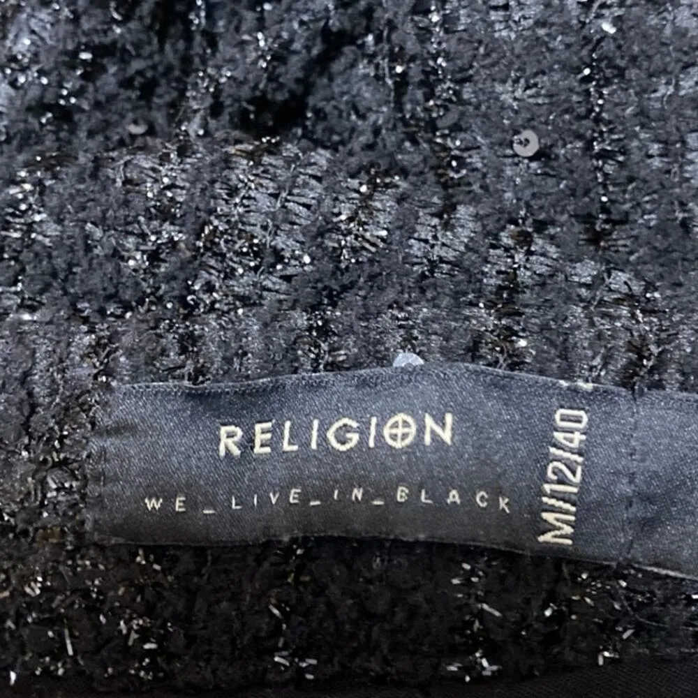 Religion Black Metallic Tweed Knit Straight High Waist Cargo Trousers Pants Sz M - Image 5