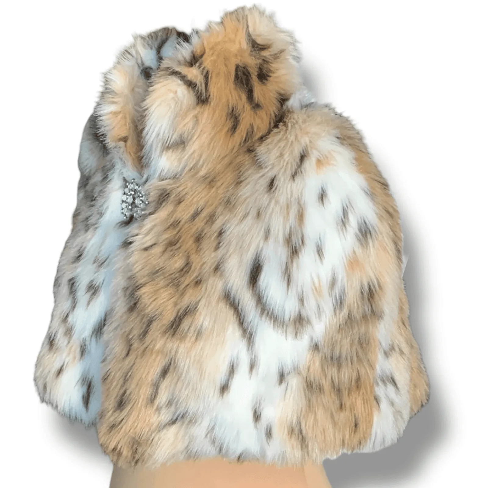 Express Faux Fur Capelet Burgundy Satin Lining Brooch Enclosure Glam Evening New - Image 6