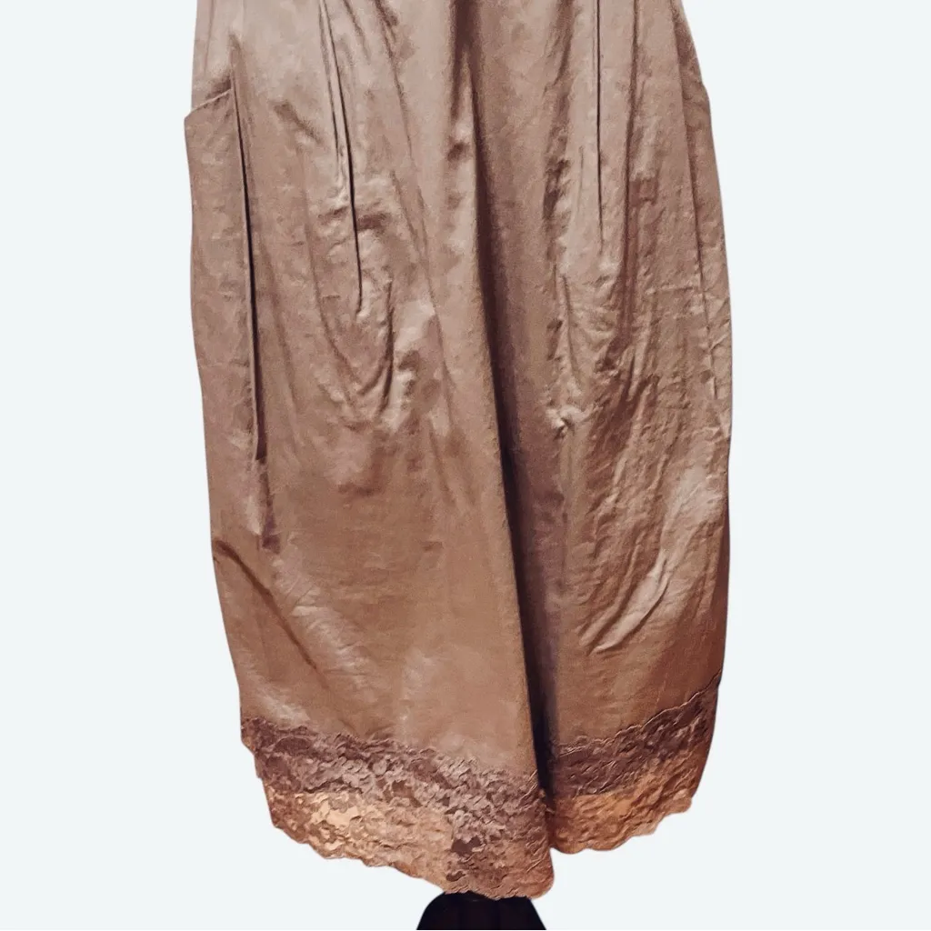 MOULINETTE SOEURS Brown Lace Pleated Detail Cotton Dress 2 Anthropologie - Image 6