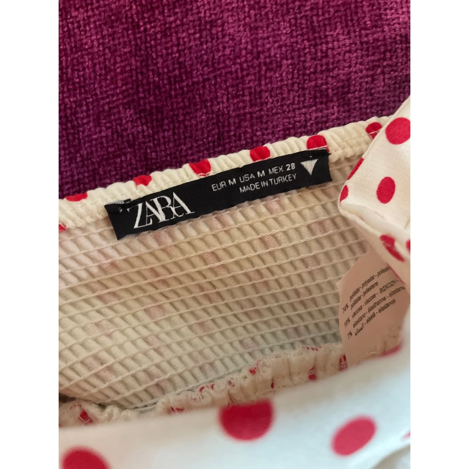 ZARA Polka Dot Bustier Crop Top w Ruffle PINUP ROCKABILLY FEMININE Medium Red - Image 4