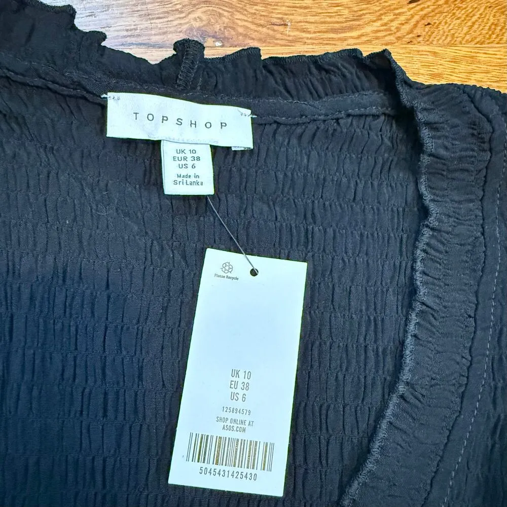 Women’s 6 Black Lace up Textured Smocked Long Sleeve V-neck shirt Goth - Image 8