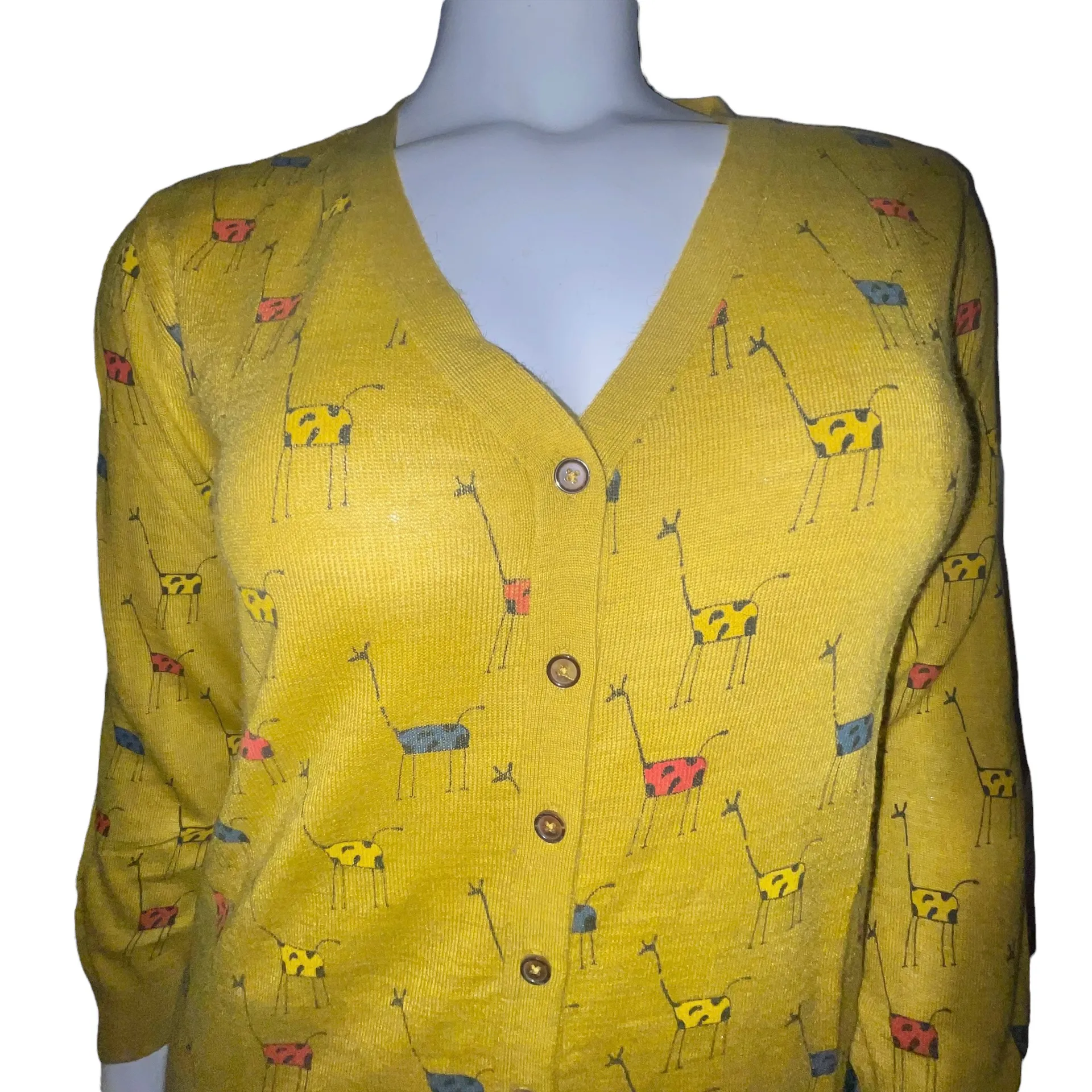 Giraffe Stick Figure Drawing Print V Neck Cardigan - Image 2
