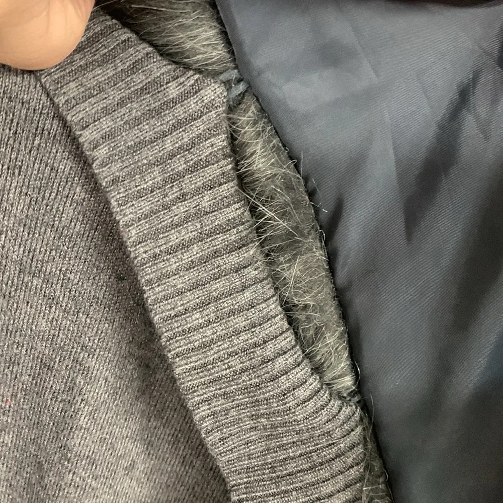 Sioni Gray Waterfall Long Cardigan Duster with Detachable Faux Fur Collar Sz S - Image 5