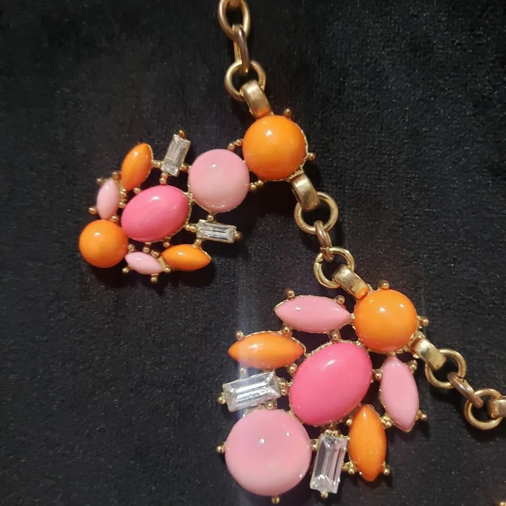 New York Womens Pink Orange Gemstones Floral Statment Collar Necklace w/ Lobster - Image 5