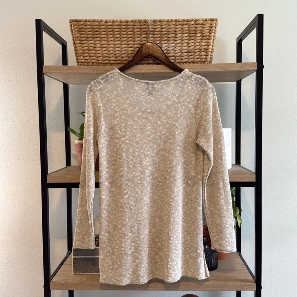 Eileen Fisher Linen Cotton Blend Summer Lightweight Crewneck Sweater Top, S - Image 4