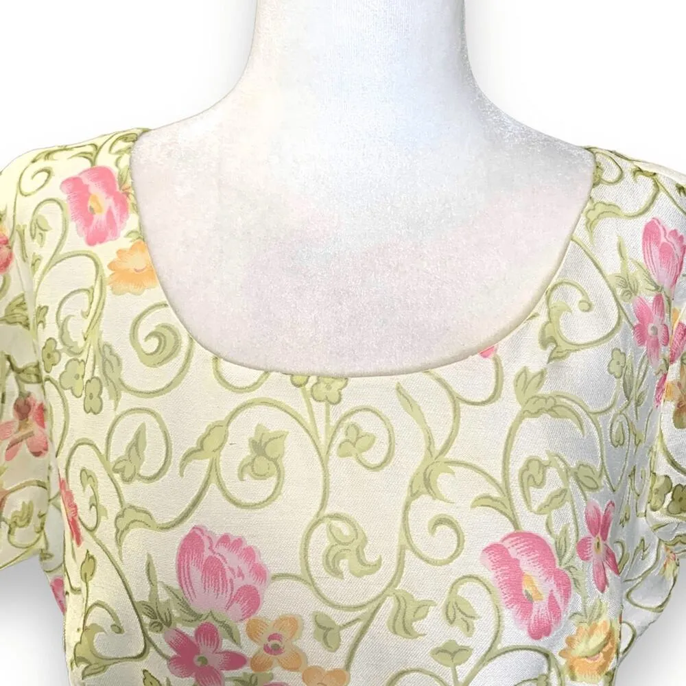 Vintage 90s Lennie New York Floral Brocade Dress Bow Detail Column Maxi Wedding Green Size 8 - Image 5