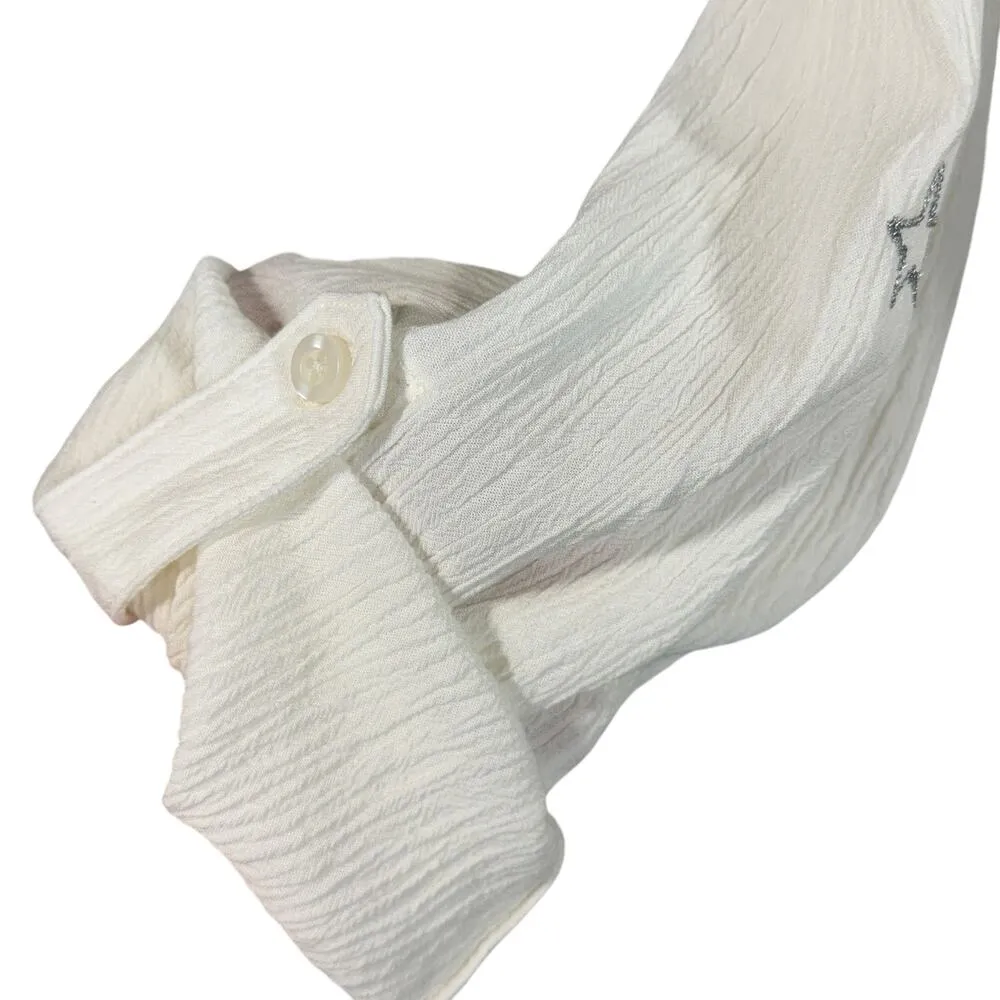 Torrid SZ 3 (3X-Large) Top Button-Up Gauzy Silver Stars Roll-Tab Sleeves Pocket - Image 5