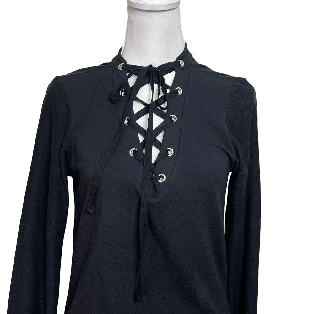 L'agence Tops Lagence Josilyn Lace Up Sweatshirt Black Top Women’s Size XS - Image 3