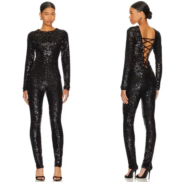 NEW NWT Show Me Your Mumu Kitty Catsuit Jumpsuit In Midnight Glitz Black Sequins - Image 2