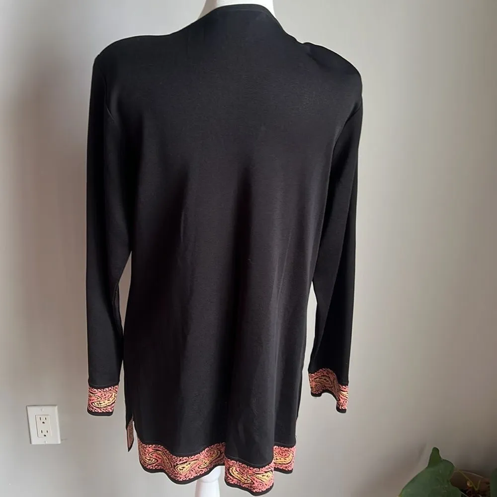 Exclusively Misook Black Pink Paisley Embellished Cardigan Acrylic - Image 2