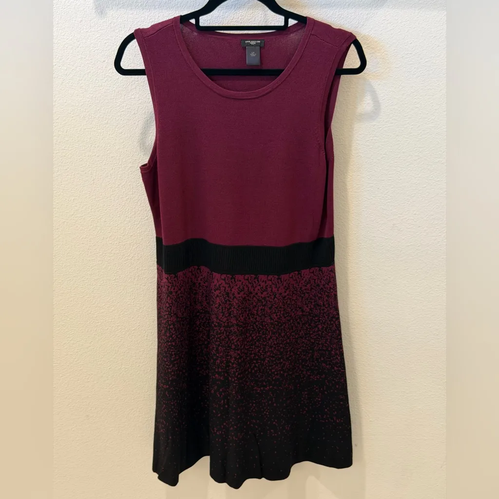 Ann Taylor Petite Maroon and Black Knit Sweater Fit and Flare Dress - Image 3
